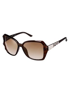 Oversized Polarized Brown Crystal Sunglasses with Rhinestone Filigree Temples